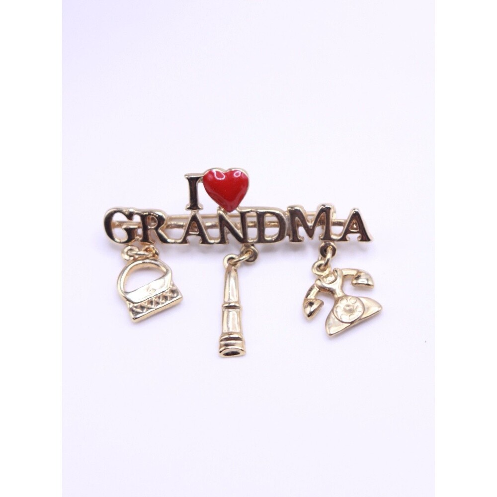 Vintage Signed Grandma Dangle Brooch Pin